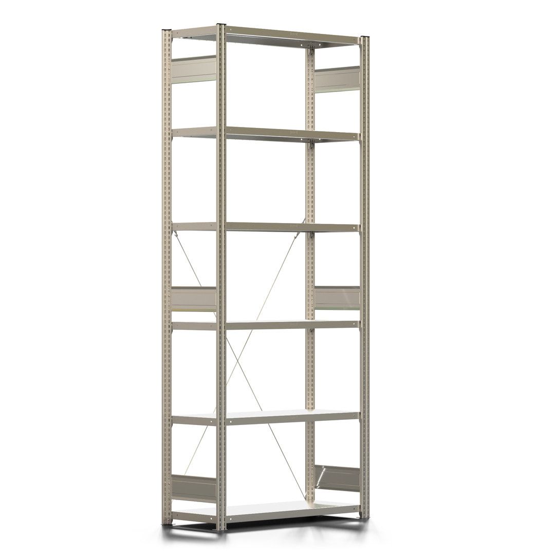 Fachbodenregal mit Tiefenriegel - 350 kg - 2.500 x 1.005 x 426 mm (HxBxT) - Anbauregal - 6 Böden - enzianblau - Lagerregal - Steckregal BERT