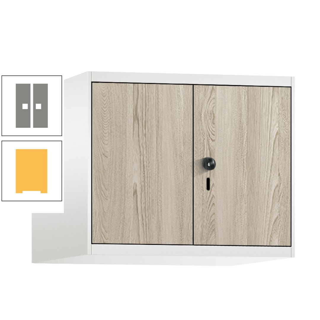 Aufsatzschrank, Schrankaufsatz, Türen paarweise, 2 Fächer a 300 mm, Farbe Pastellgelb, Tür anthrazitgrau , 500 x 600 x 500 mm (HxBxT)