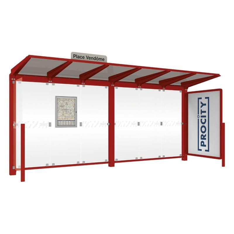 Buswartehalle - Unterstand - Fahrplankasten - Haltestellenschild - Seitenwand - Schaukasten - 2.390 x 5.000 x 1.500 mm (HxBxT) - enzianblau