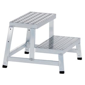 Modulares Arbeitspodest, Tritt, Grundmodul, Aluminium, rutschsichere Stufen, Plattform 555 x 250 mm, 150 kg Belastung, geschweißte Verbindung,