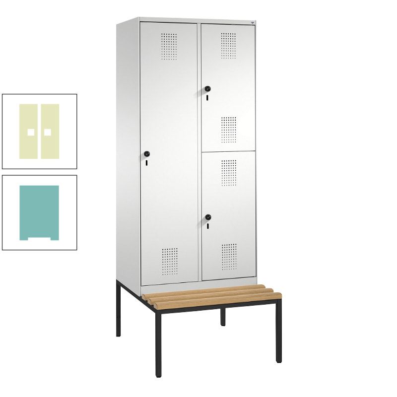 Garderobenschrank, Spind ein- und doppelstöckig Sitzbank, 2 Abteile, 3 Fächer, 2.090 x 800 x 500 mm (HxBxT), Front anthrazitgrau, Korpus anthrazitgrau