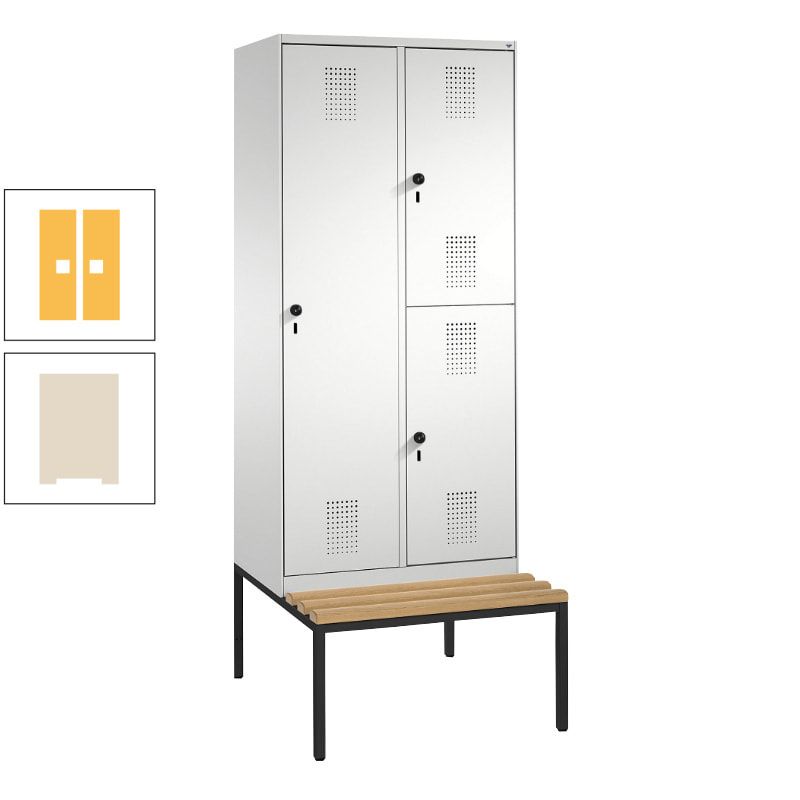 Garderobenschrank, Spind ein- und doppelstöckig Sitzbank, 2 Abteile, 3 Fächer, 2.090 x 800 x 500 mm (HxBxT), Front anthrazitgrau, Korpus anthrazitgrau