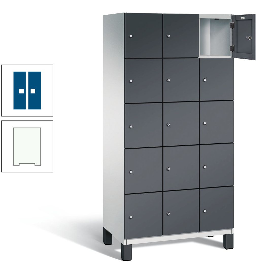Fächerschrank, Stahlschrank, 15 Fächer, Türöffnungsbegrenzer, Füße, 1.980 x 900 x 525 mm (HxBxT), Korpus anthrazitgrau, Front anthrazitgrau