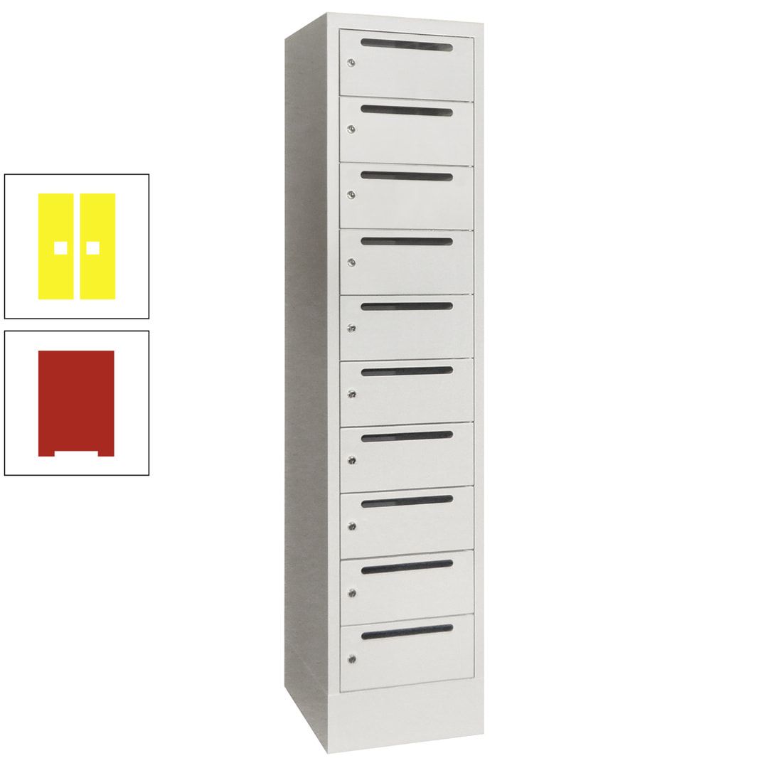 Postverteilerschrank, Schließfachschrank, 1 Abteil a 400 mm, 10 Fächer, 1.850 x 400 x 500 mm (HxBxT), Korpus anthrazitgrau, Front anthrazitgrau