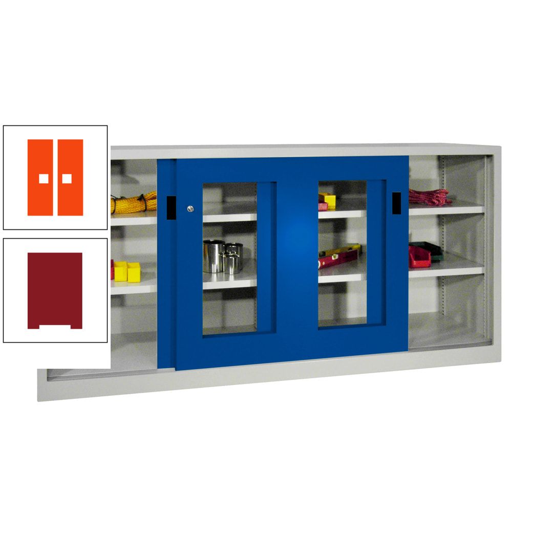 Schiebetürenschrank - Sichtfenstertüren - 1.000x2.000x400 mm (HxBxT) - 4 Böden, gepulvert - Zylinderschloss - anthrazitgrau