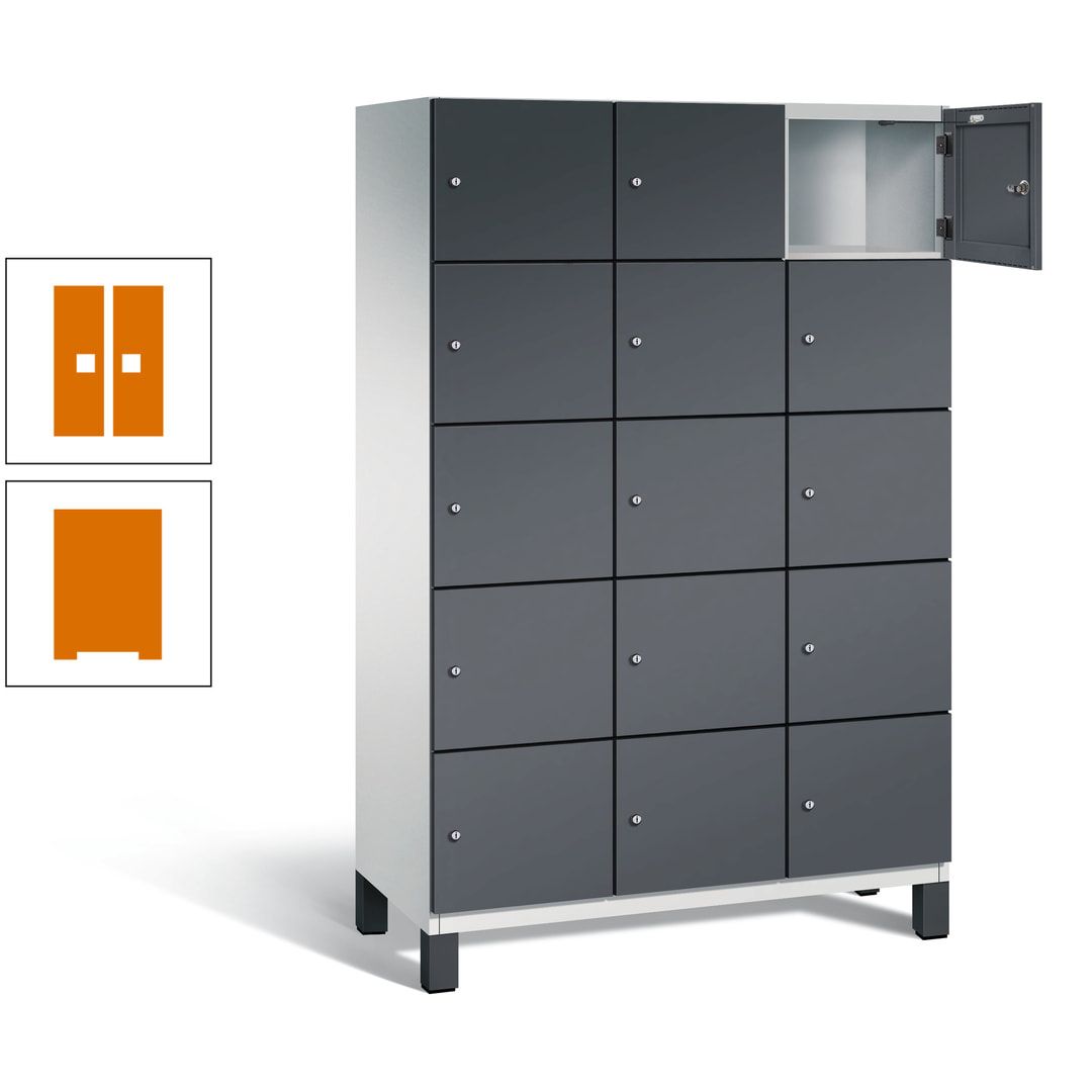 Fächerschrank, Stahlschrank, 15 Fächer, Türöffnungsbegrenzer, Füße, 1.980 x 1.200 x 525 mm (HxBxT), Korpus anthrazitgrau, Front anthrazitgrau