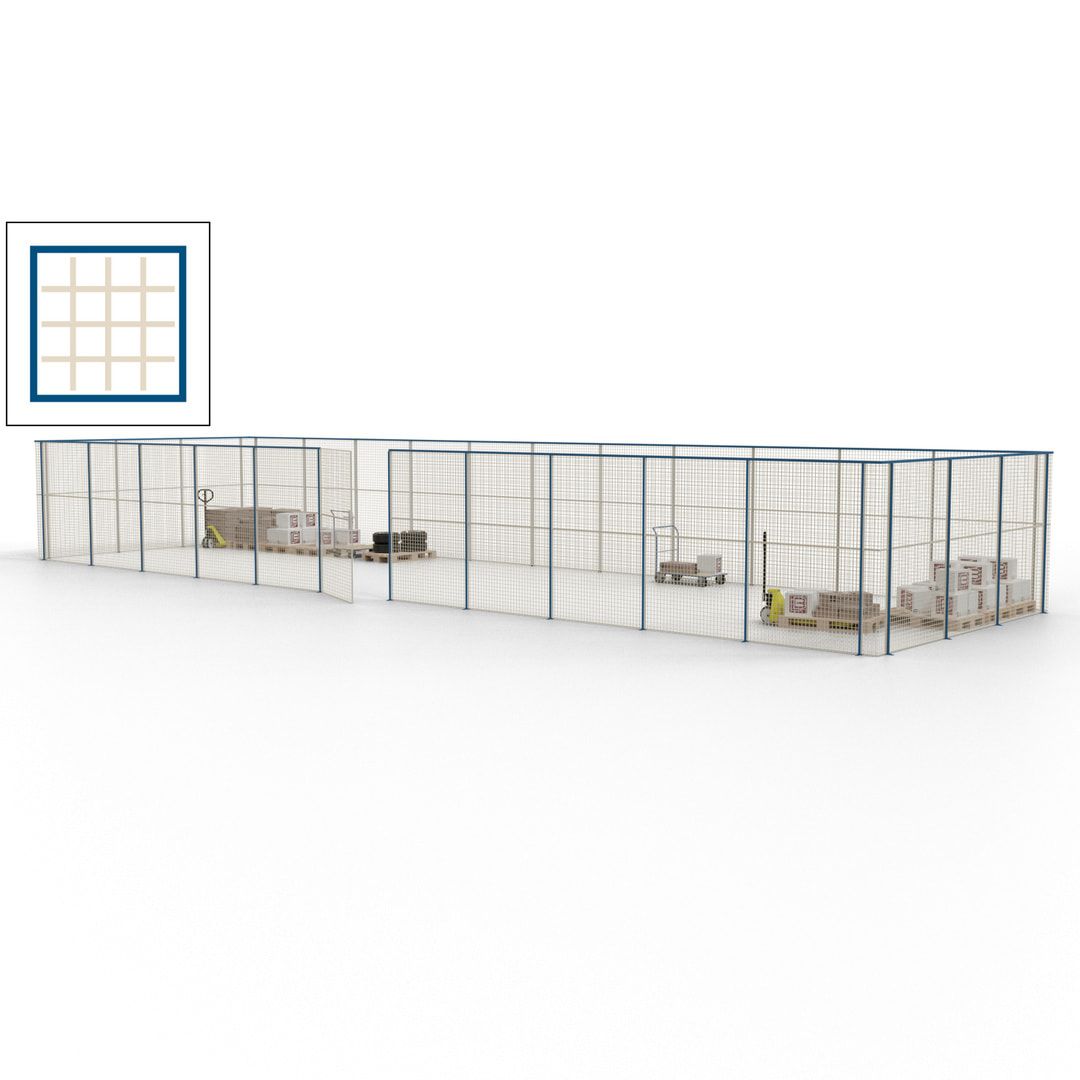Maschinen Schutzgitter - Hallentrennwand - Sicherheitszaun - Tür - 42 m - 2.200 x 16.900 x 4.900 mm (HxBxT) - enzianblau