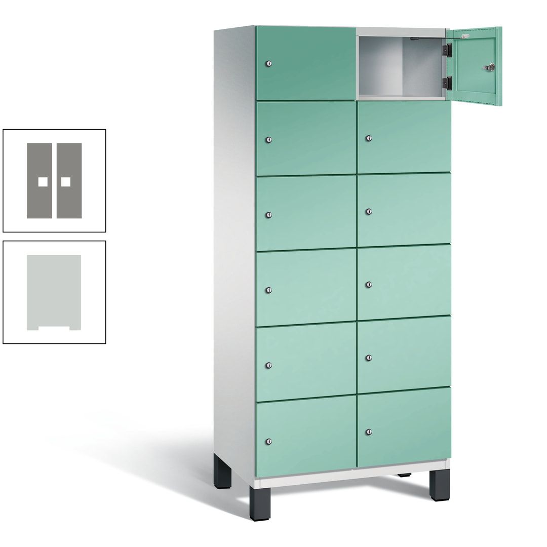 Fächerschrank, Stahlschrank, 12 Fächer, Türöffnungsbegrenzer, Füße, 1.980 x 800 x 525 mm (HxBxT), Korpus anthrazitgrau, Front anthrazitgrau
