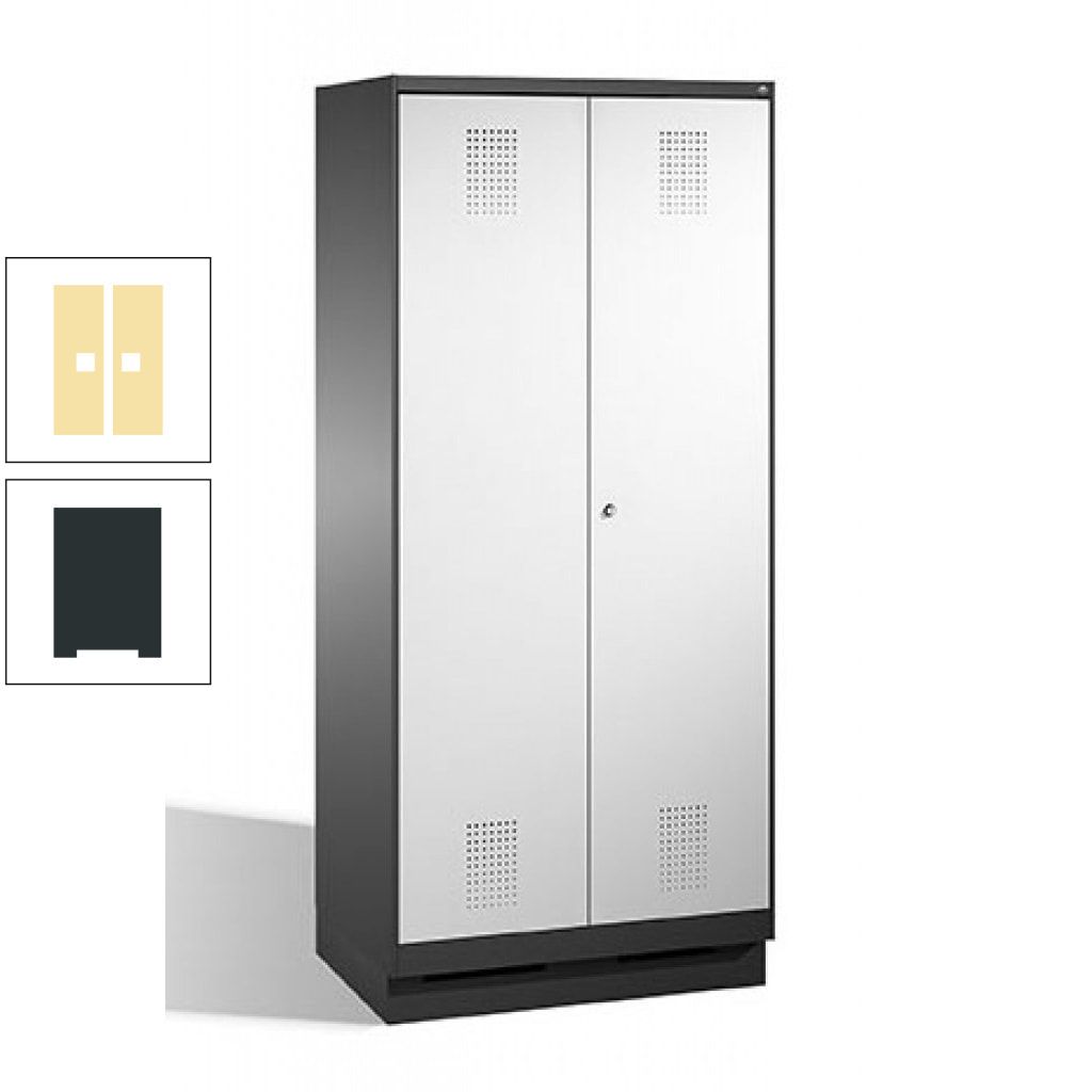 Doppel-Spind, Doppeltüren, Garderobenschrank mit Sockel, 2 Abteile a 400 mm, Korpus anthrazitgrau, Tür anthrazitgrau, 1.800 x 800 x 500 mm (HxBxT)