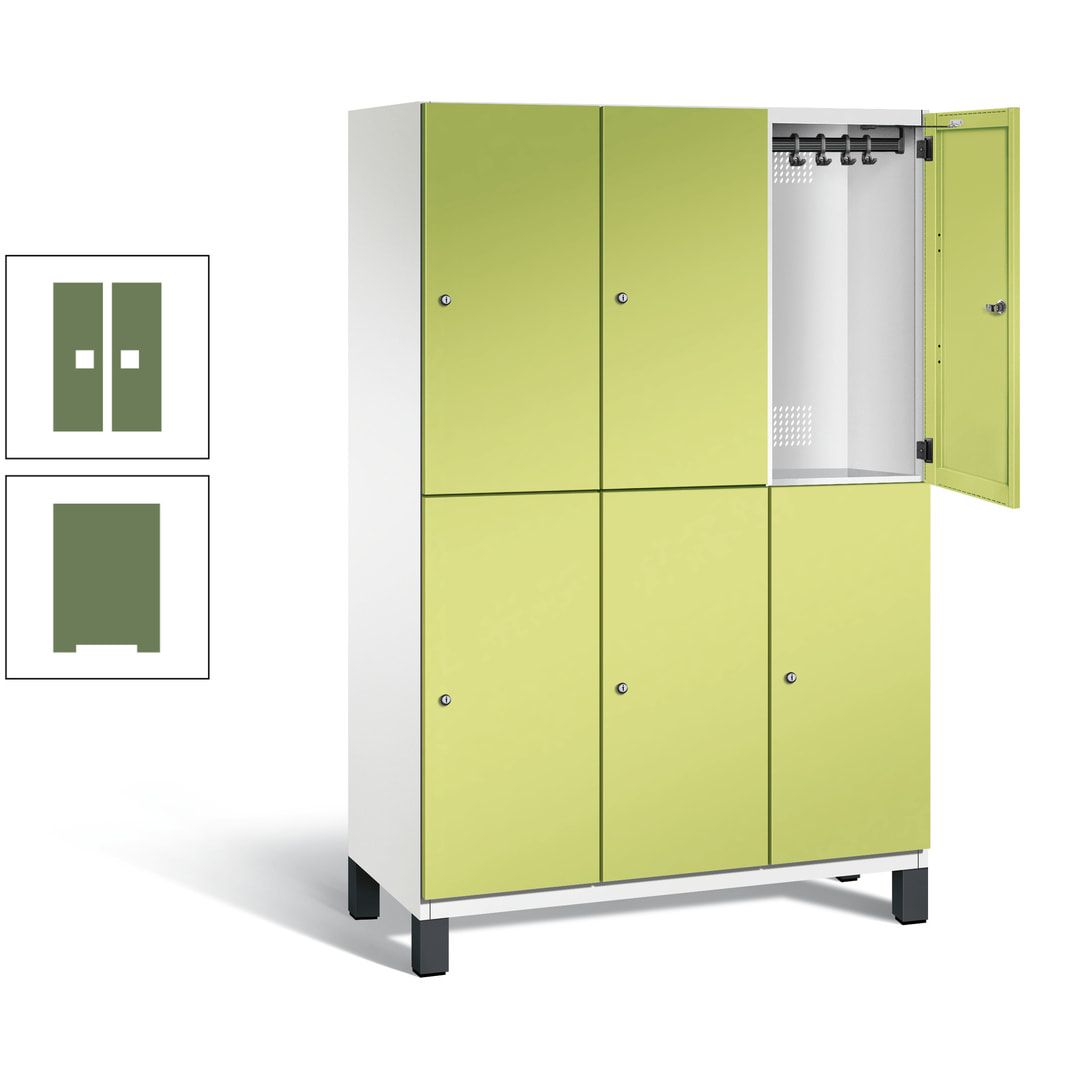 Fächerschrank, Stahlschrank, doppelstöckig, 6 Fächer, Füße, Korpus anthrazitgrau, Tür anthrazitgrau, 1.980 x 1.200 x 525 mm (HxBxT)