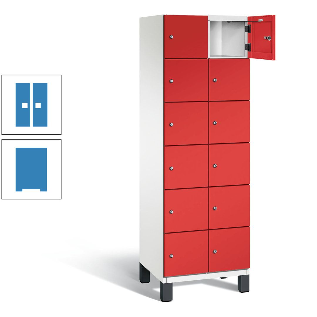 Fächerschrank, Stahlschrank, 12 Fächer, Türöffnungsbegrenzer, Füße, 1.980 x 600 x 525 mm (HxBxT), Korpus anthrazitgrau, Front anthrazitgrau