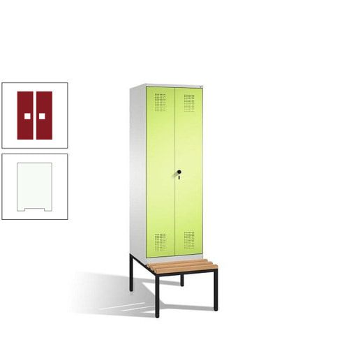 Doppel-Spind, Garderobenschrank, Buche Sitzbank untergebaut, 2 Abteile a 300 mm, Korpus anthrazitgrau, Tür anthrazitgrau, 2.090 x 600 x 815 mm (HxBxT)