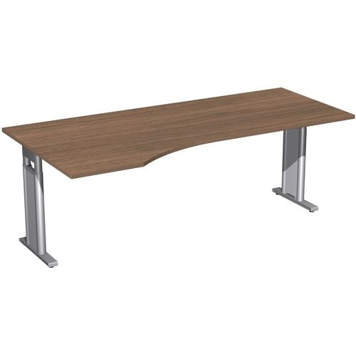 Eckschreibtisch, Ecke links, Füße einseitig verkürzt, C-Fuß Pro, höhenverstellbar, 680-820 x 1.600 x 1.000 mm (HxBxT), Gestell silber, Dekor Ahorn