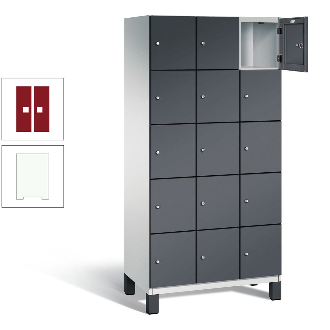 Fächerschrank, Stahlschrank, 15 Fächer, Türöffnungsbegrenzer, Füße, 1.980 x 900 x 525 mm (HxBxT), Korpus anthrazitgrau, Front anthrazitgrau