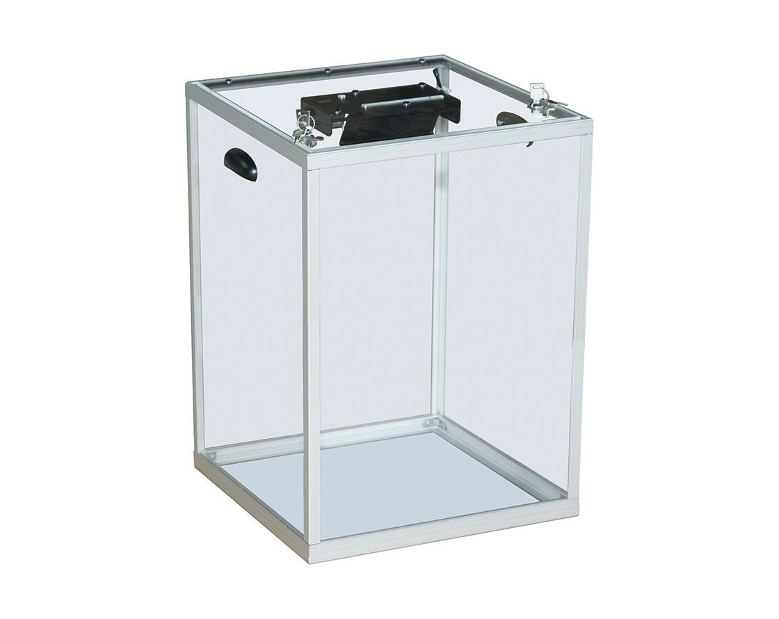 Wahlurne, transparent, Alu eloxiert, abschließbar, mech.Zähler mit Sicherheitsklappe, Rückstellrad, für 1.200 Stimmzettel, 420 x 400 x 400 mm (HxBxT),