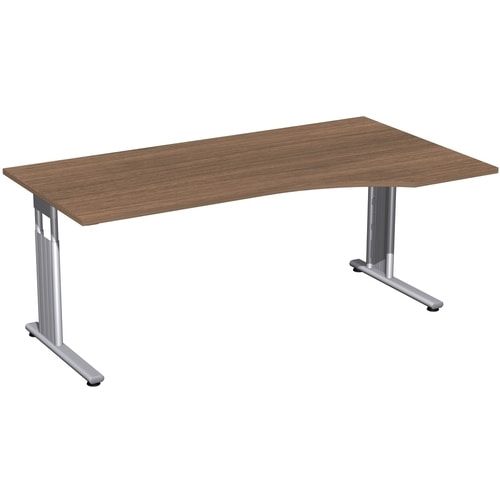 Eckschreibtisch, Bürotisch, Füße einseitig verkürzt, C-Fuß Flex, Ecke rechts, 720 x 1.800 x 1.000 mm (HxBxT), Gestell silber, Dekor Ahorn