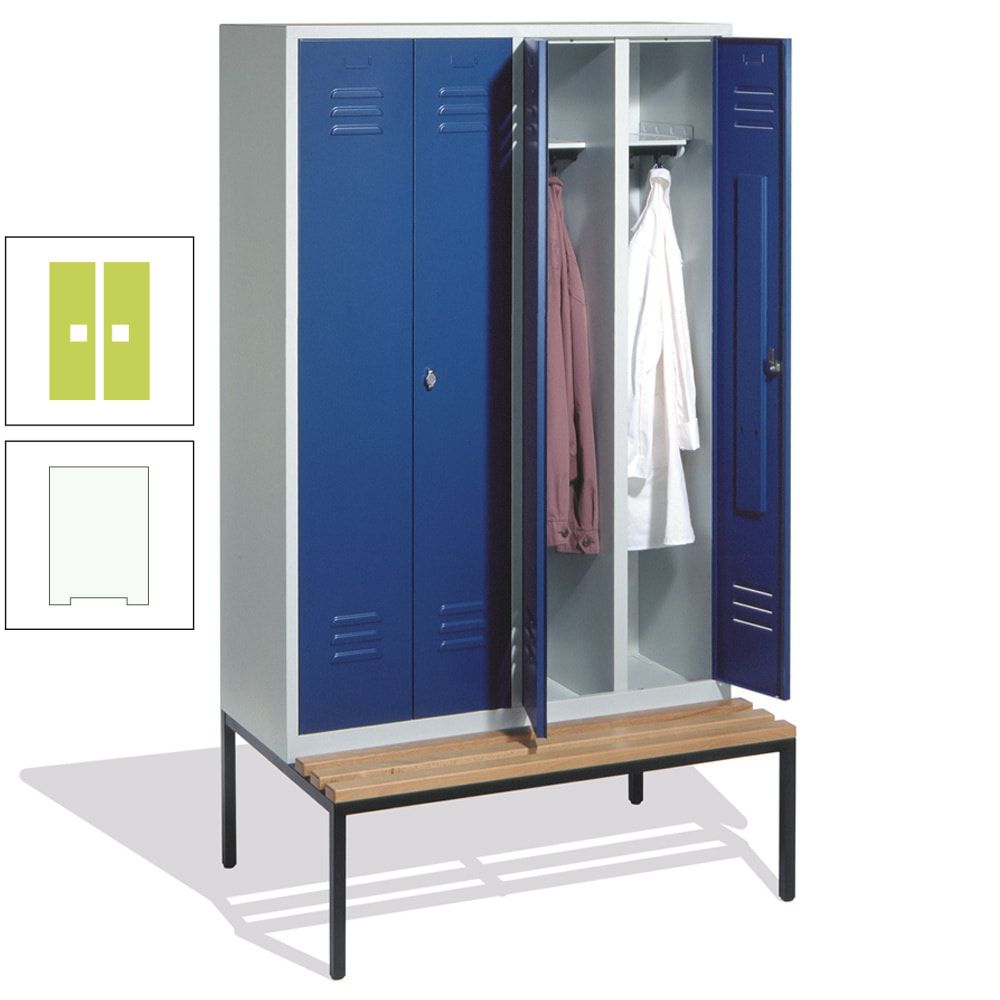 Doppel-Spindschrank, Buche Sitzbank untergebaut, 4 Abteile a 300 mm, Korpus lichtgrau, Tür anthrazitgrau, 2.090 x 1.190 x 815 mm (HxBxT)