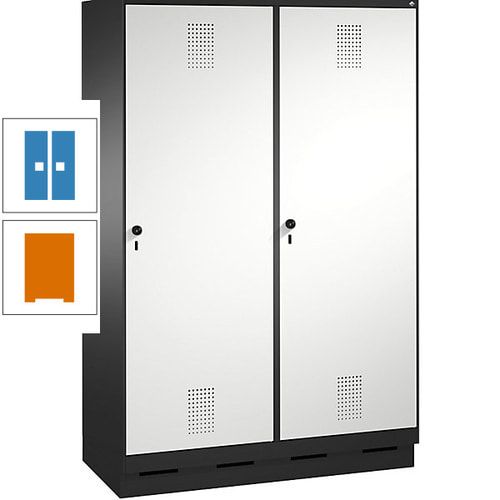 Doppel-Spind, Garderobenschrank, 2 Türen für 4 Abteile a 300 mm, Korpus anthrazitgrau, Türen anthrazitgrau, 1.800 x 1.200 x 500 mm (HxBxT)