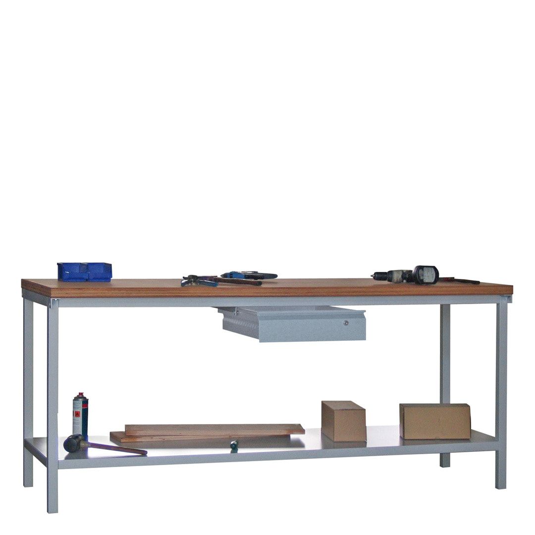 Werkbank mit Ablageboden - 1 Schublade - 900 x 2.000 x 700 mm (HxBxT) - Traglast 1.400 kg - anthrazitgrau