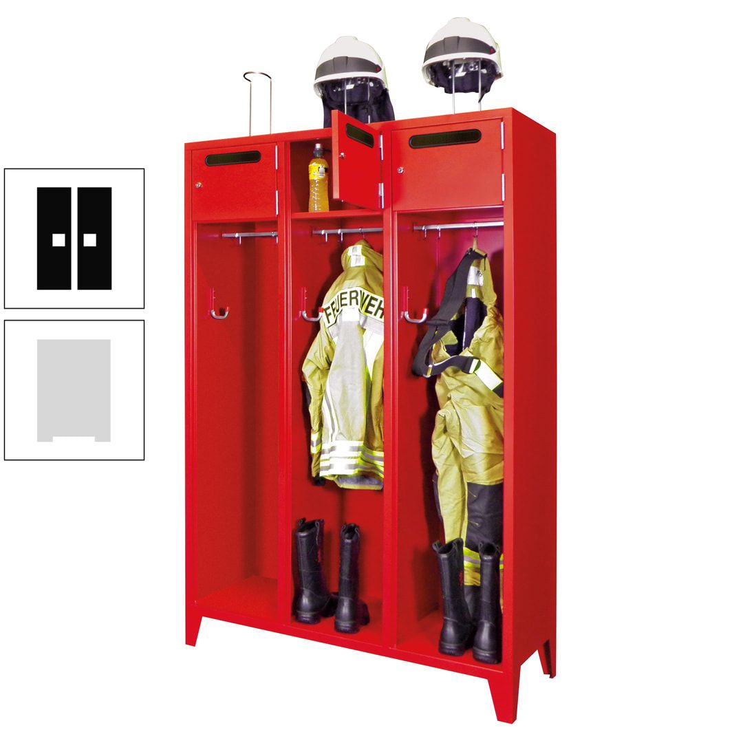 Feuerwehrschrank - 3 Abteile - Ablagefach mit Tür, Einwurfschlitz - 2.100 x 1.230 x 500 mm (HxBxT) - anthrazitgrau