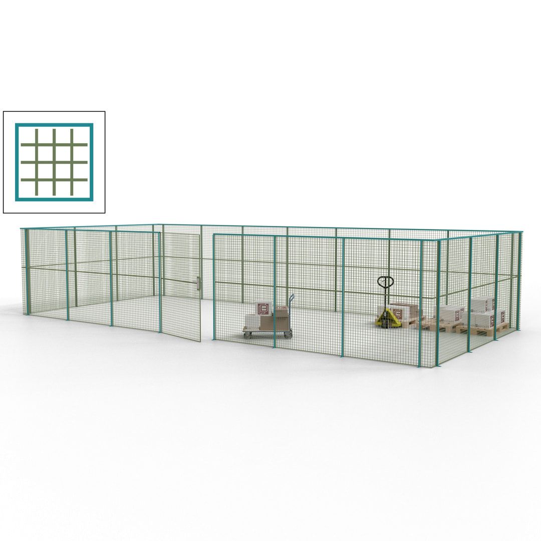 Hallentrennwand - Flügeltür, Gitter - 19 Gitterwände - 2.200 x 10.900 x 4.900 mm (HxBxT) - Perlweiß/reinorange