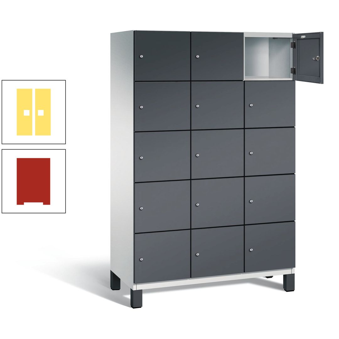 Fächerschrank, Stahlschrank, 15 Fächer, Türöffnungsbegrenzer, Füße, 1.980 x 1.200 x 525 mm (HxBxT), Korpus anthrazitgrau, Front anthrazitgrau