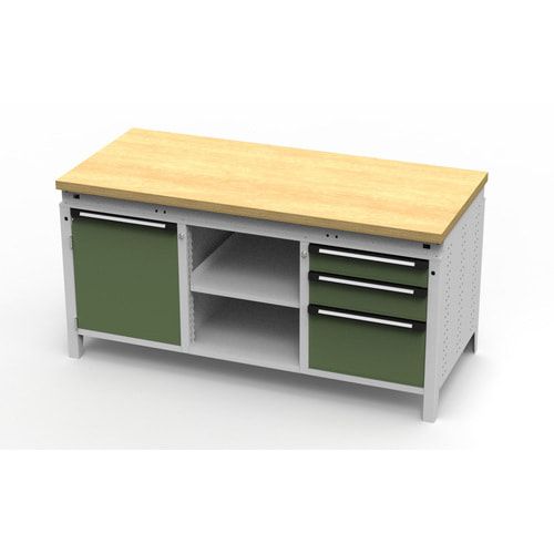 OTTOKIND Werkbank - bündige Arbeitsplatte - 850 x 1.695 x 750 mm (HxBxT) - 3 Schubladen - 1 Schrank - 2 Ablageböden - lichtgrau / anthrazitgrau