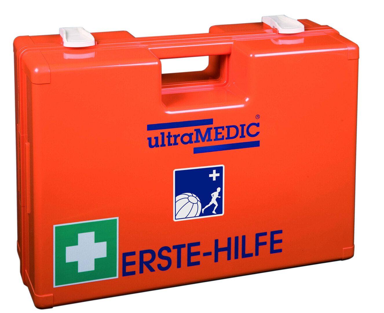 ultraMEDIC Erste-Hilfe-Koffer, Verbandkasten, Baustelle, mit Füllsortiment, nach DIN 13157, Augenspülung, 300 x 430 x 145 mm (HxBxT), ABS, orange