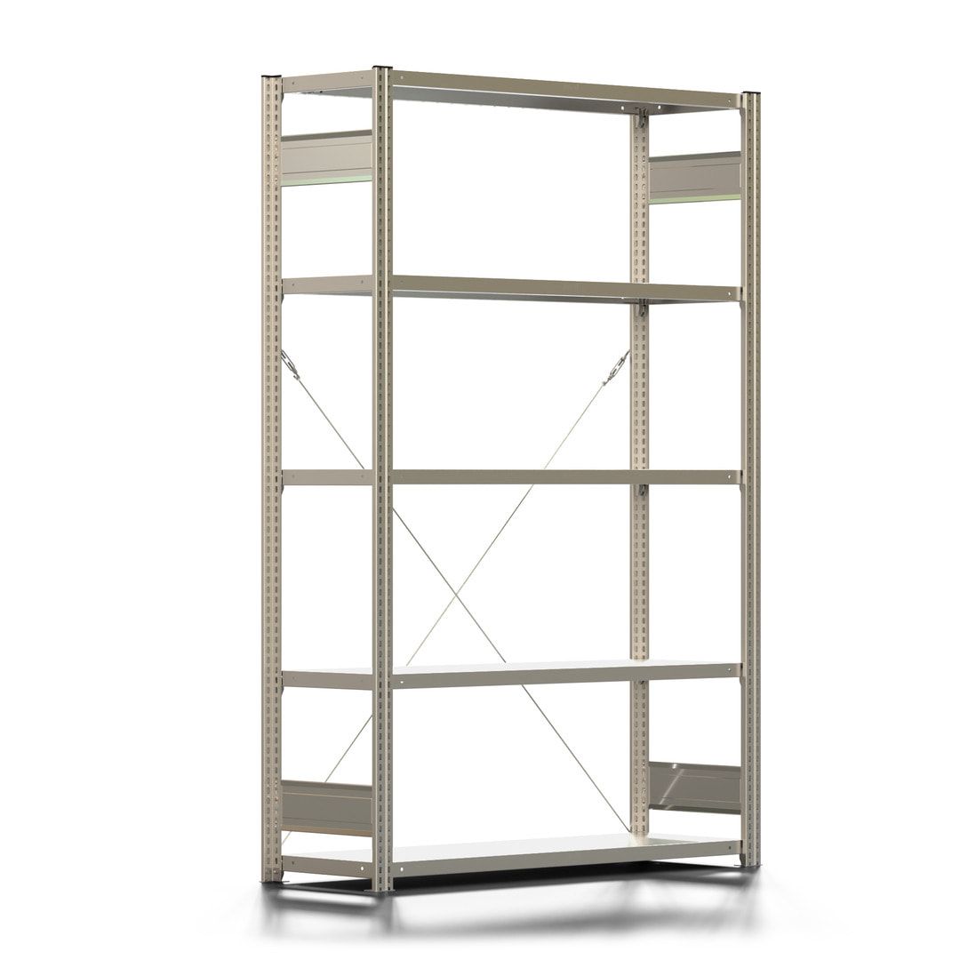 Fachbodenregal mit Tiefenriegel - 350 kg - 2.000 x 1.285 x 426 mm (HxBxT) - Anbauregal - 5 Böden - enzianblau - Lagerregal - Steckregal BERT