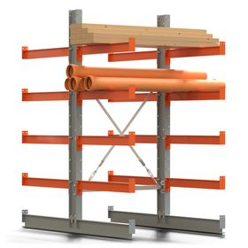 Doppelseitiges Kragarmregal, Grundregal oder Anbauregal, Nutztiefe wählbar, 2.000 x 1.000 mm (HxB), KARL basic, silbergrau/reinorange
