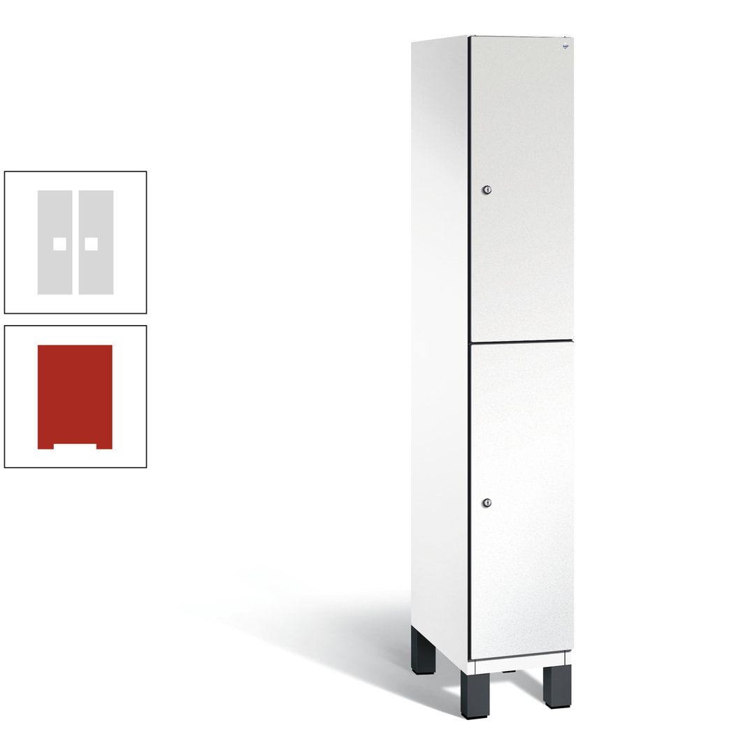 Fächerschrank, Stahlschrank, doppelstöckig, 2 Fächer, Füße, Korpus anthrazitgrau, Tür anthrazitgrau, 1.980 x 300 x 525 mm (HxBxT)