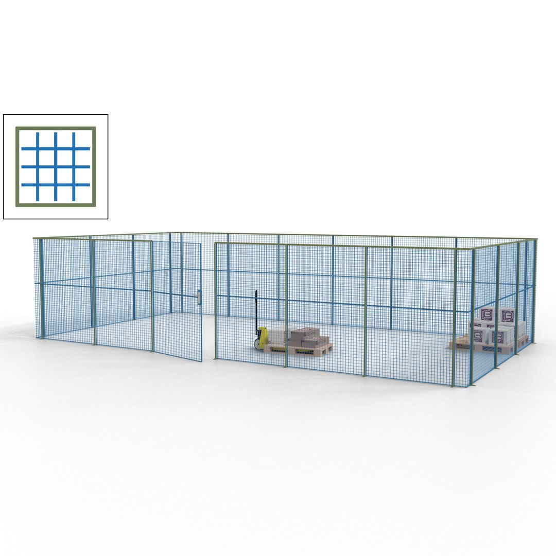 Maschinen Schutzgitter - Hallentrennwand - Sicherheitszaun - Tür - 27 m - 2.200 x 9.400 x 4.900 mm (HxBxT) - enzianblau