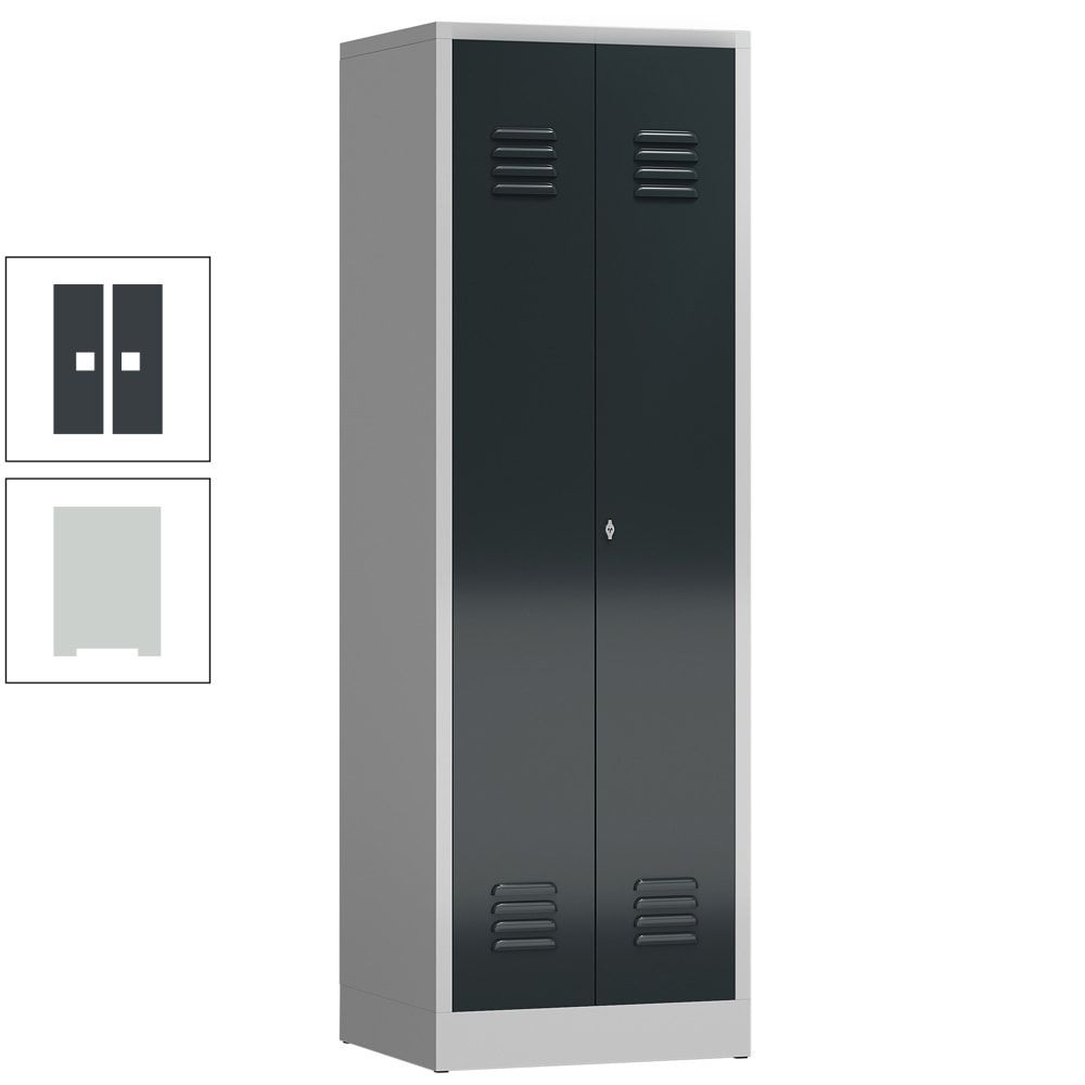 Mehrzweckschrank, Garderobenschrank, 2 Abteile, 6 Fächer, 1.800 x 590 x 500 mm (HxBxT), Drehriegel, Stahl, Korpus: lichtgrau, Front: anthrazitgrau