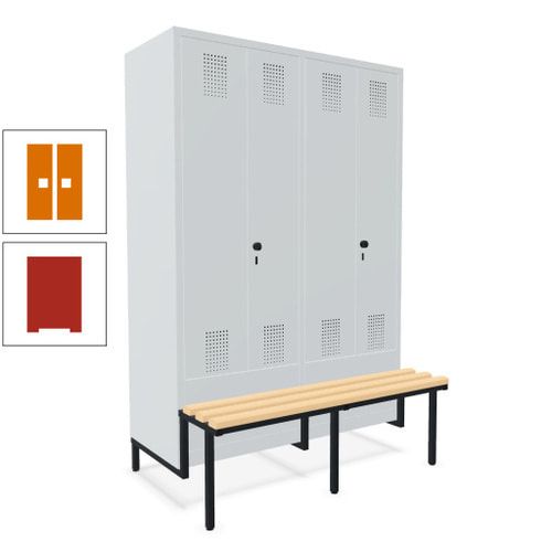 Doppel-Spind, Garderobenschrank, Buche Sitzbank integriert, 4 Abteile 300 mm, Korpus anthrazitgrau, Tür anthrazitgrau, 1.850 x 1.200 x 815 mm (HxBxT)