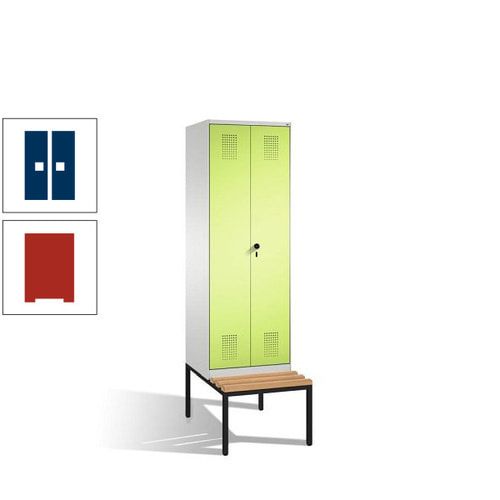 Doppel-Spind, Garderobenschrank, Buche Sitzbank untergebaut, 2 Abteile a 300 mm, Korpus anthrazitgrau, Tür anthrazitgrau, 2.090 x 600 x 815 mm (HxBxT)