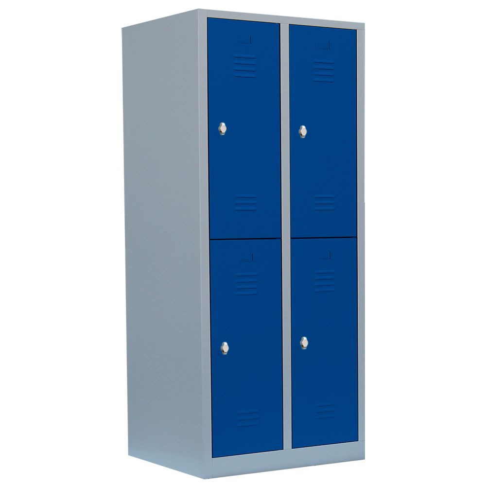 Garderobenschrank, Doppelstockspind, 2 Abteile, 4 Fächer, 1.800 x 800 x 500 mm (HxBxT), Stahl, Drehriegel, Korpus: lichtgrau, Front: anthrazitgrau