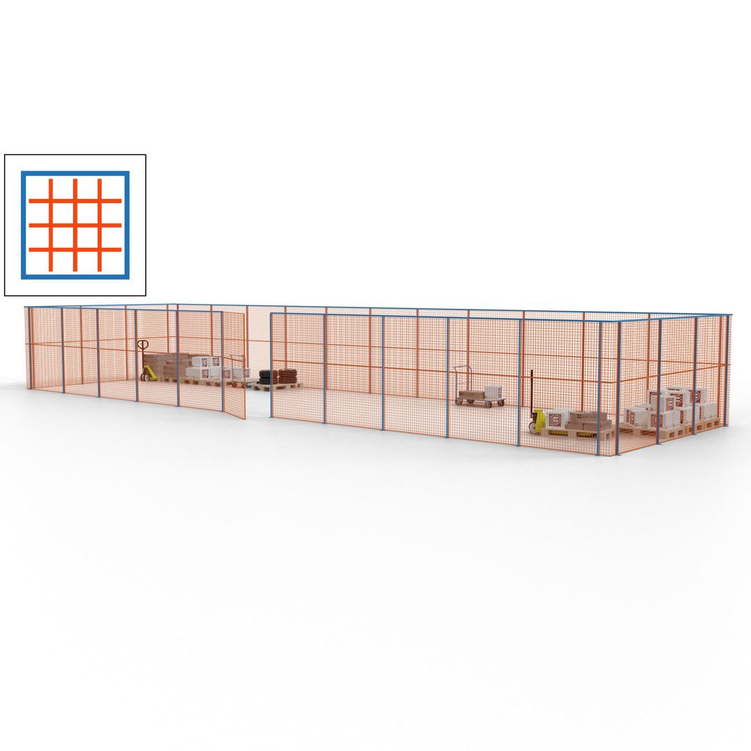 Maschinen Schutzgitter - Hallentrennwand - Sicherheitszaun - Tür - 42 m - 2.200 x 16.900 x 4.900 mm (HxBxT) - enzianblau