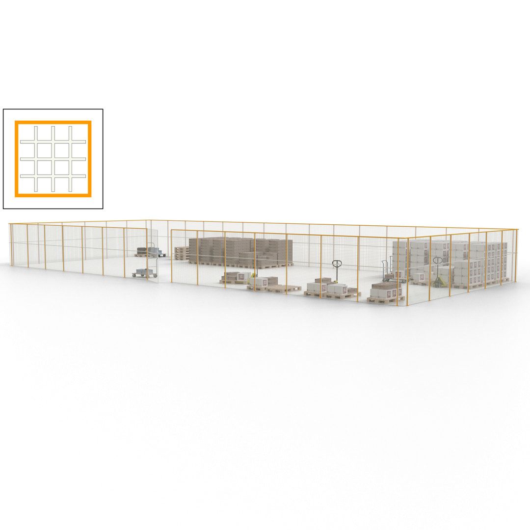 Maschinen Schutzgitter - Hallentrennwand - Sicherheitszaun - Tür - 63 m - 2.200 x 22.900 x 9.400 mm (HxBxT) - enzianblau
