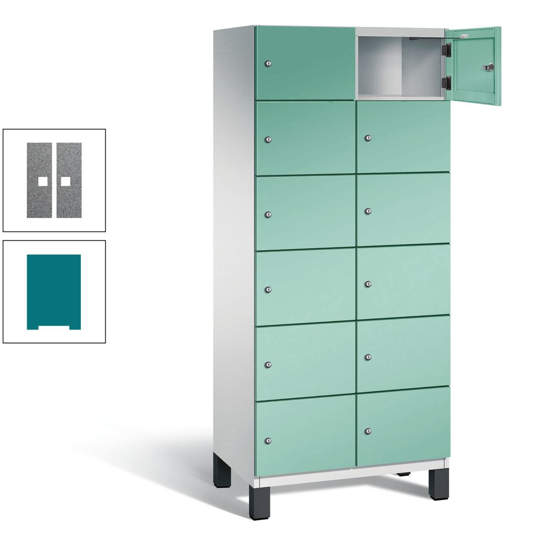 Fächerschrank, Stahlschrank, 12 Fächer, Türöffnungsbegrenzer, Füße, 1.980 x 800 x 525 mm (HxBxT), Korpus anthrazitgrau, Front anthrazitgrau