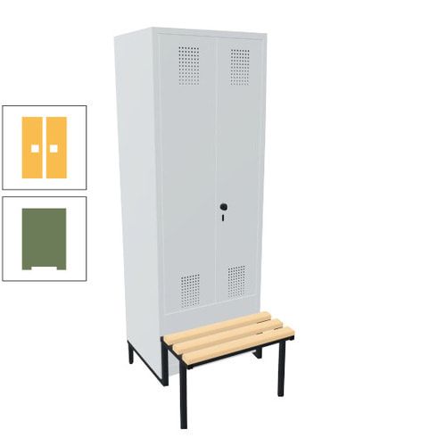 Doppel-Spind, Garderobenschrank, Buche Sitzbank integriert, 2 Abteile a 400 mm, Korpus anthrazitgrau, Tür anthrazitgrau, 1.850 x 800 x 815 mm (HxBxT)