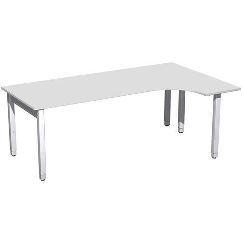 Eckschreibtisch, Ecke rechts, Füße einseitig verkürzt, 4-Fuß Quadrat Pro, höhenverstellbar, 680-800 x 1.600 x 1.200 mm (HxBxT), Dekor Ahorn