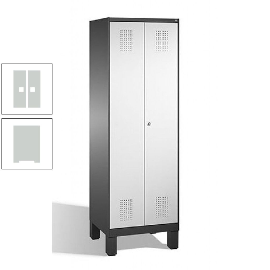 Doppel-Spind, Doppeltüren, Garderobenschrank mit Füßen, 2 Abteile a 300 mm, Korpus anthrazitgrau, Tür anthrazitgrau, 1.850 x 600 x 500 mm (HxBxT)
