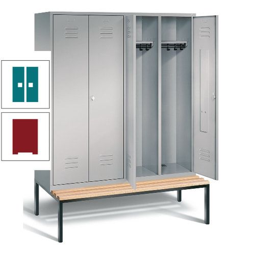 Doppel-Spindschrank, Buche Sitzbank untergebaut, 4 Abteile a 400 mm, Korpus lichtgrau, Tür anthrazitgrau, 2.090 x 1.590 x 815 mm (HxBxT)