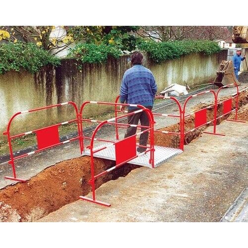 Baustellen-Absperrgitter, Baustellenabsicherung, 1,2 mm Stahlrohr, mobil, minimaler Platzbedarf, 10er-Pack, Beschilderung, rot-weiß, reflektierend
