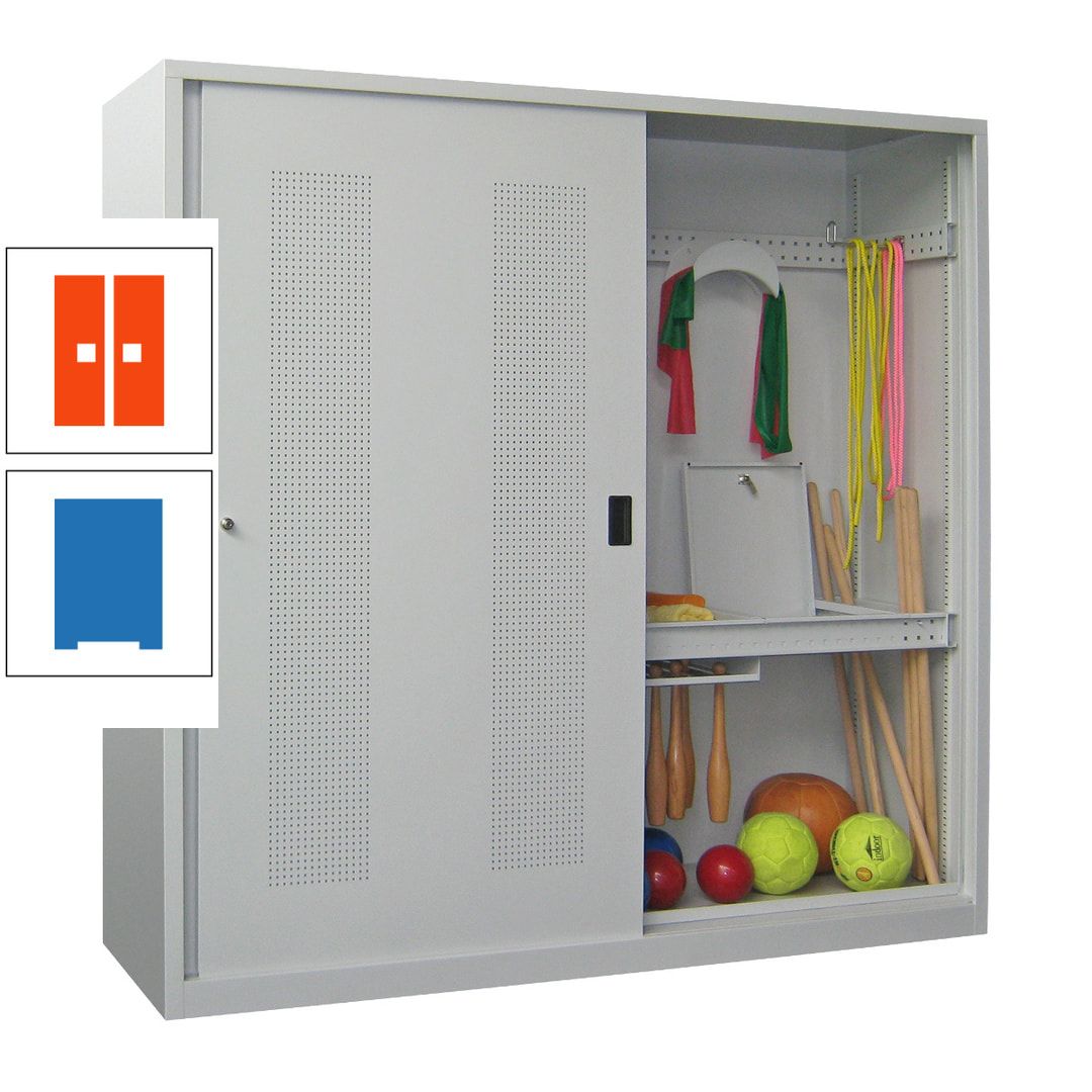 Ballschrank - Schiebetüren mit Lochfeld - Trennwand - 1.950x2.000x600 mm (HxBxT) - anthrazitgrau