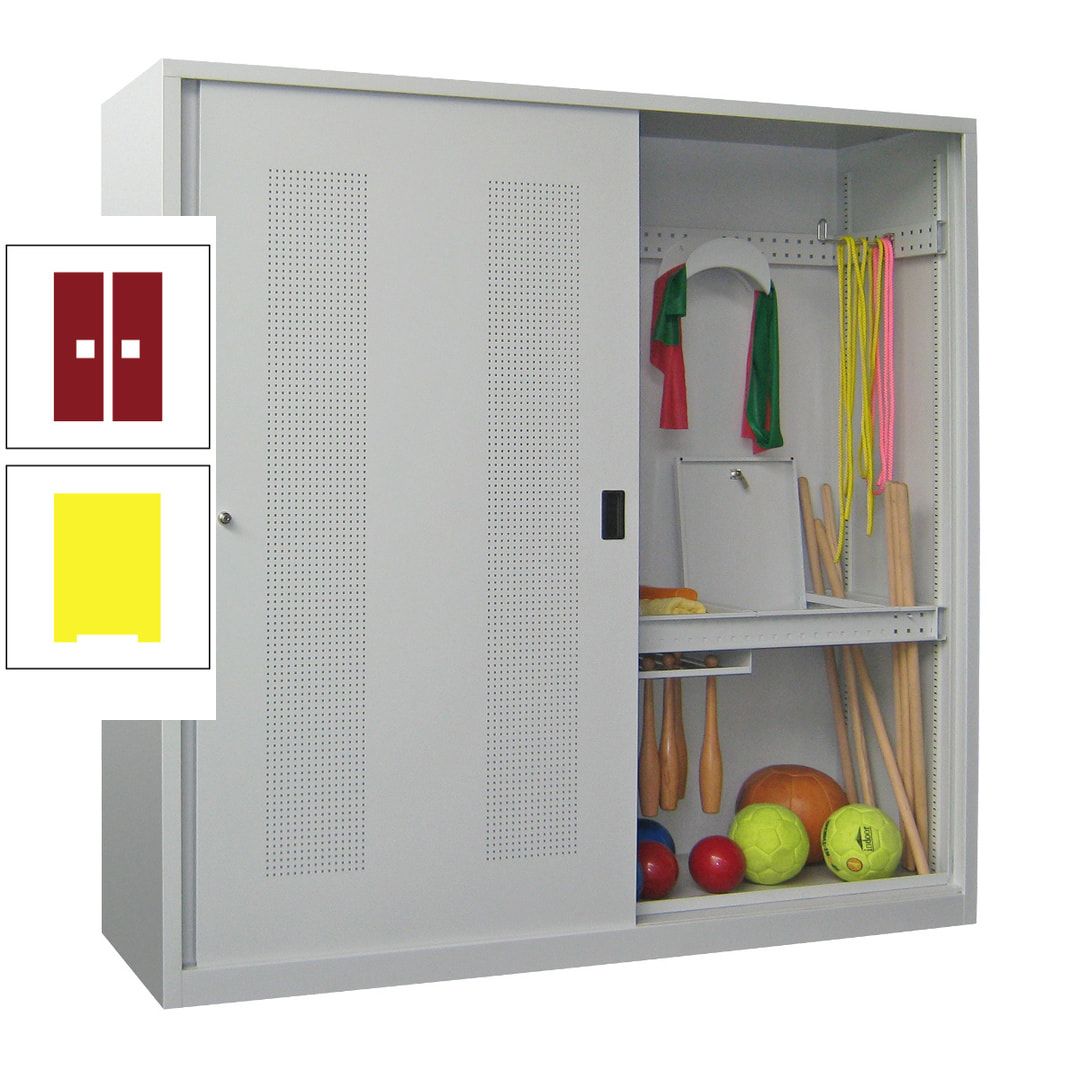 Ballschrank - Schiebetüren mit Lochfeld - Trennwand - 1.950x2.000x600 mm (HxBxT) - anthrazitgrau