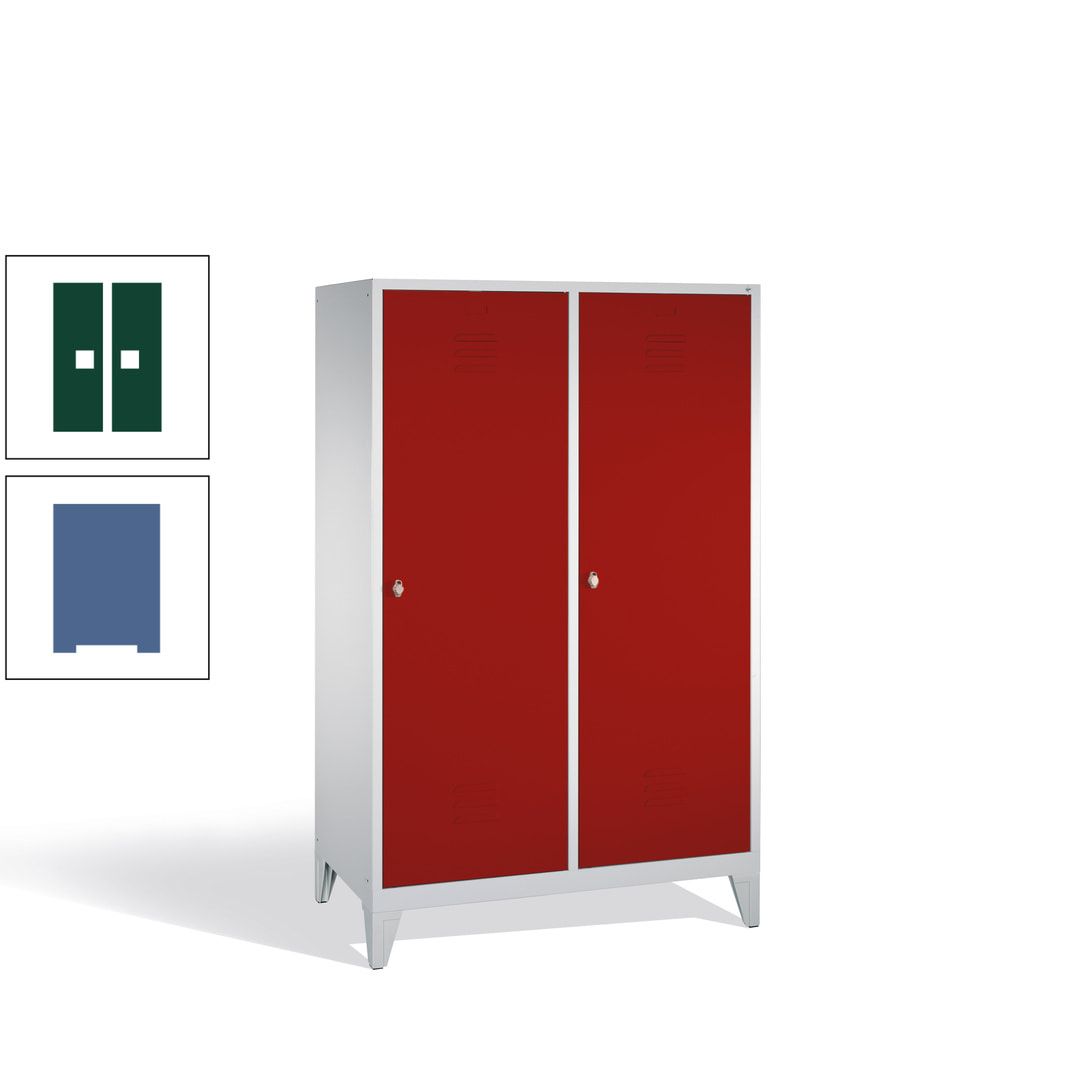 Doppel-Spind mit 2 Großtüren, Garderobenschrank mit Füßen, 4 Abteile a 300 mm, Korpus anthrazitgrau, Tür anthrazitgrau, 1.850 x 1.190 x 500 mm (HxBxT)