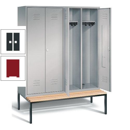 Doppel-Spindschrank, Buche Sitzbank untergebaut, 4 Abteile a 400 mm, Korpus lichtgrau, Tür anthrazitgrau, 2.090 x 1.590 x 815 mm (HxBxT)