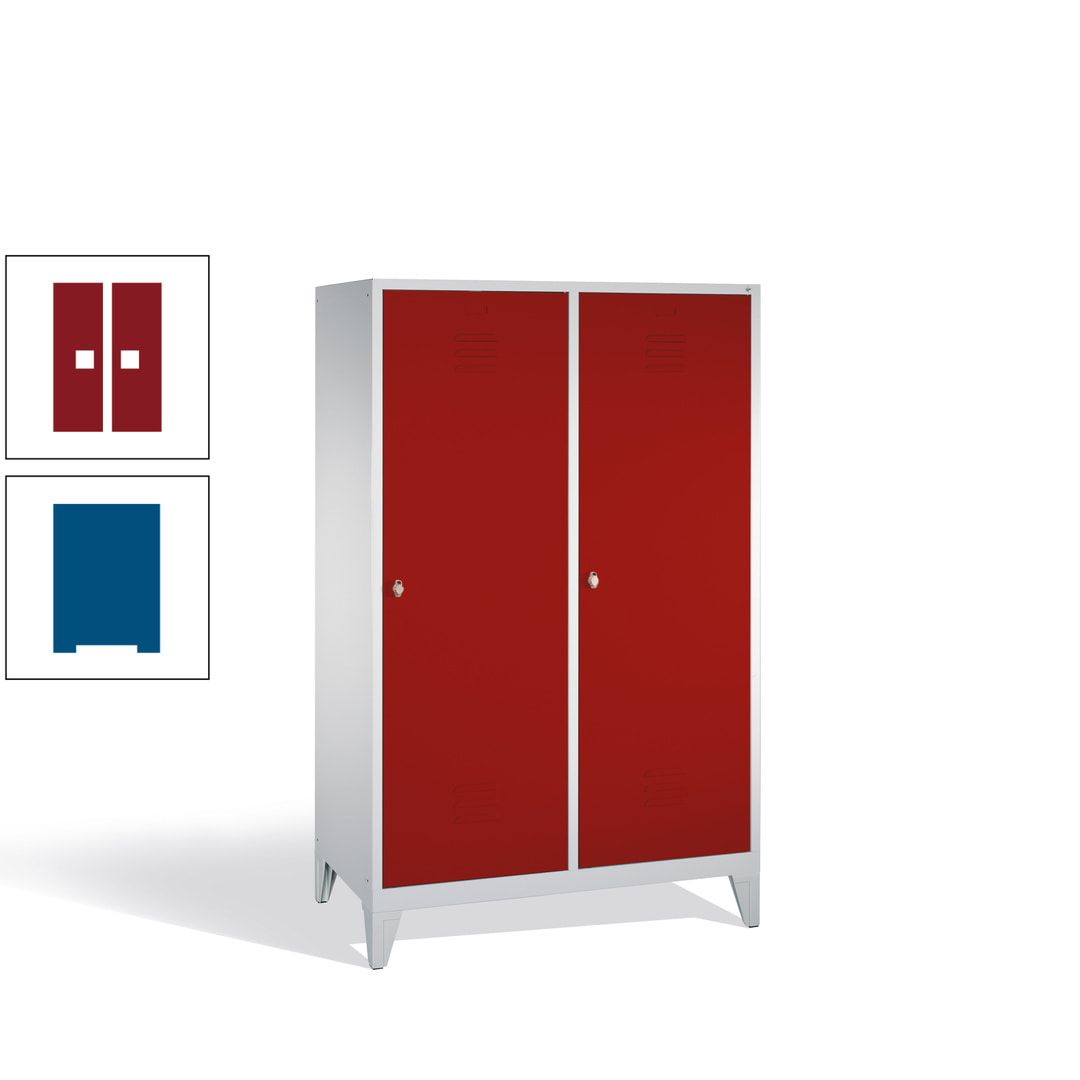 Doppel-Spind mit 2 Großtüren, Garderobenschrank mit Füßen, 4 Abteile a 300 mm, Korpus anthrazitgrau, Tür anthrazitgrau, 1.850 x 1.190 x 500 mm (HxBxT)