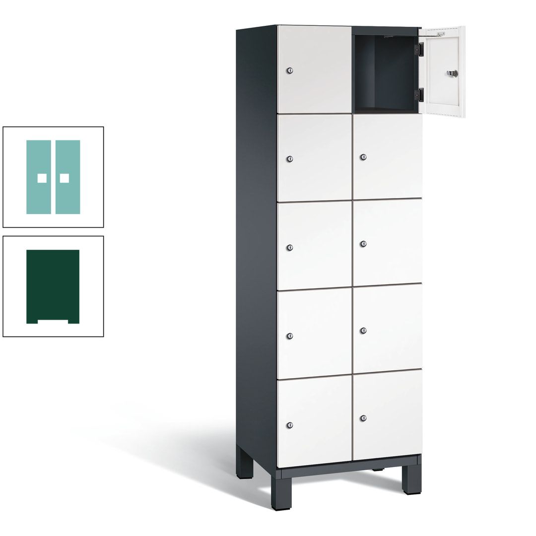 Fächerschrank, Stahlschrank, 10 Fächer, Türöffnungsbegrenzer, Füße, 1.980 x 600 x 525 mm (HxBxT), Korpus anthrazitgrau, Front anthrazitgrau